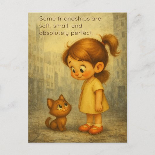 Soft & Small Friendships - Schattige meisje en kat Briefkaart (Voorkant)