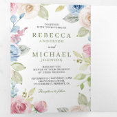 Soft Spring Floral in één QR Code Weddenschap Drieluik Uitnodiging (Binnenzijde eerst)
