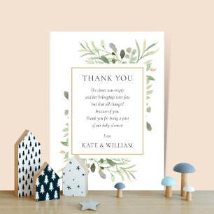 Soft Spring Leaves Greenery Baby shower Poem Bedankkaart