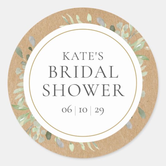 Soft Spring Leaves Rustiek Kraft Vrijgezellenfeest Ronde Sticker (Voorkant)
