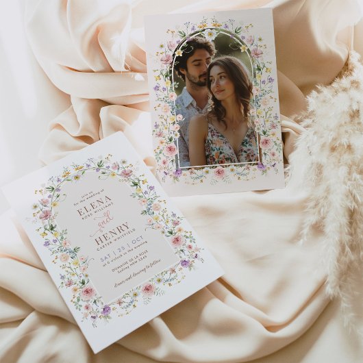 Soft Spring Wildflower Sprookjeshuwelijksfoto Kaart