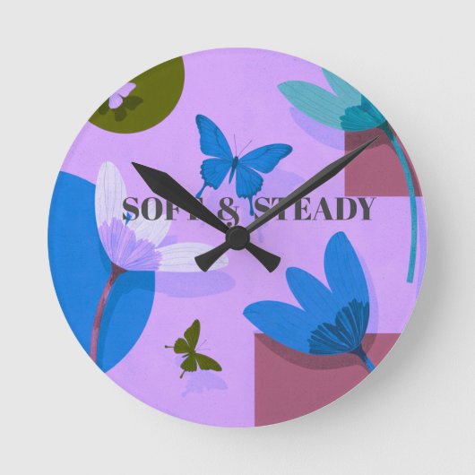 Soft & Steady Floral Butterfly Wall Clock Ronde Klok (Voorkant)