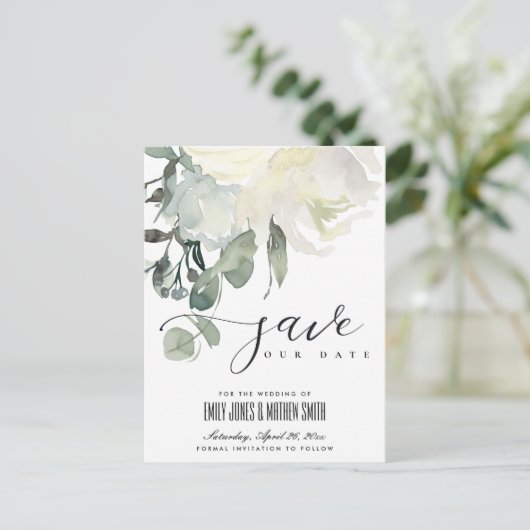 SOFT SUBTLE IVORY WHITE FLORAL BUNCH BEWAREN DE DA AANKONDIGINGSKAART (Staand voorkant)
