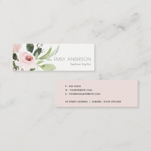 SOFT SUBTLE KLEUR WASSE BLUSH PINK FLORAL BUNCH MINI VISITEKAARTJE (Voorkant / Achterkant)
