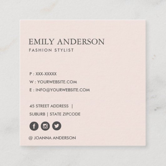 SOFT SUBTLE KLEUR WASSE BLUSH PINK FLORAL BUNCH VIERKANTE VISITEKAARTJE (Achterkant)