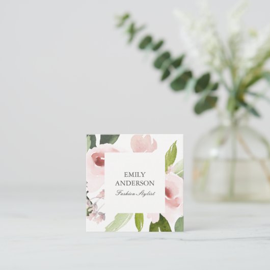 SOFT SUBTLE KLEUR WASSE BLUSH PINK FLORAL BUNCH VIERKANTE VISITEKAARTJE (Staand voorkant)