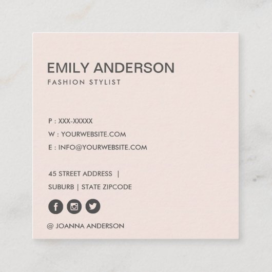 SOFT SUBTLE KLEUR WASSE BLUSH PINK FLORAL BUNCH VIERKANTE VISITEKAARTJE (Achterkant)