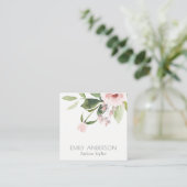 SOFT SUBTLE KLEUR WASSE BLUSH PINK FLORAL BUNCH VIERKANTE VISITEKAARTJE (Staand voorkant)