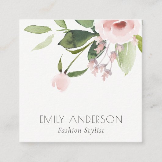SOFT SUBTLE KLEUR WASSE BLUSH PINK FLORAL BUNCH VIERKANTE VISITEKAARTJE (Voorkant)