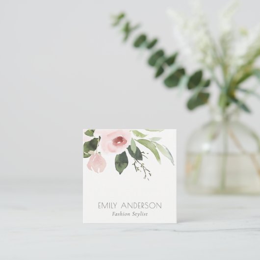 SOFT SUBTLE KLEUR WASSE BLUSH PINK FLORAL BUNCH VIERKANTE VISITEKAARTJE (Staand voorkant)