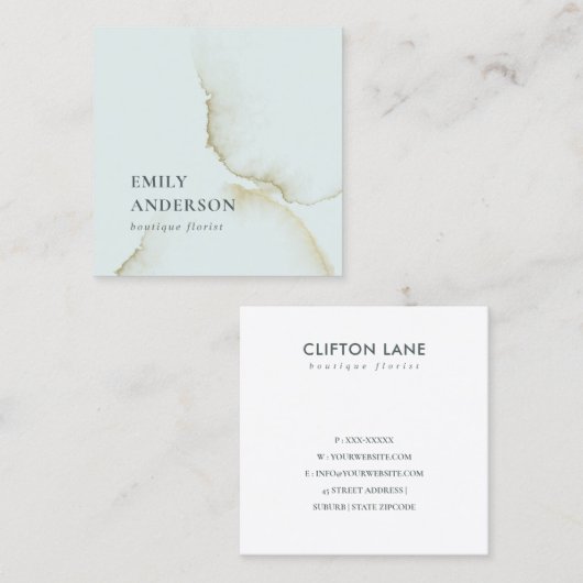 SOFT SUBTLE PASTEL AQUA BLUE GOLD ABSTRACT ORGANIS VIERKANTE VISITEKAARTJE (Voorkant / Achterkant)