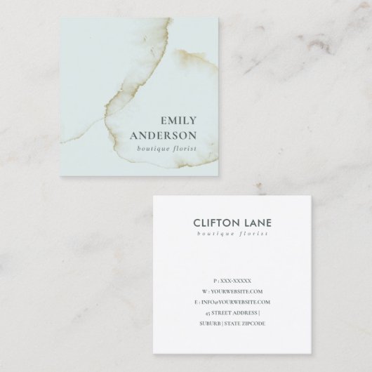 SOFT SUBTLE PASTEL AQUA BLUE GOLD ABSTRACT ORGANIS VIERKANTE VISITEKAARTJE (Voorkant / Achterkant)