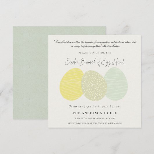 SOFT SUBTLE PASTEL EASTER EIEREN BRUNCH EN EGG HUN KAART (Voorkant / Achterkant)