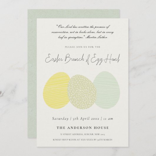 SOFT SUBTLE PASTEL EASTER EIEREN BRUNCH EN EGG HUN KAART (Voorkant / Achterkant)