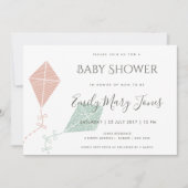 SOFT SUBTLE PINK BLUE KITE BABY SHOWER KAART (Voorkant)