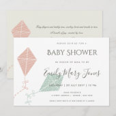 SOFT SUBTLE PINK BLUE KITE BABY SHOWER KAART (Voorkant / Achterkant)