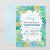 Soft Succulent & Cacti Boy Baby shower nodigt uit Kaart (Voorkant / Achterkant)