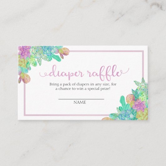 Soft Succulent & Cacti Girl Diaper Raffle Card Informatiekaartje (Voorkant)