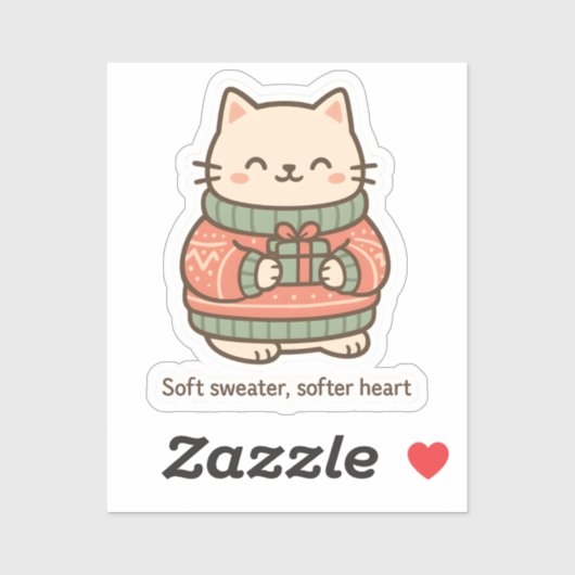 Soft Sweater Softer Heart Sticker | Cute Cozy Cat  (Vel)