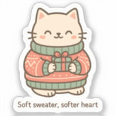 Soft Sweater Softer Heart Sticker | Cute Cozy Cat (Voorkant)