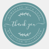 Soft Teal Homemade Thank You Label (Voorkant)