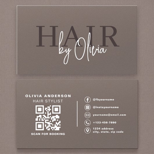 Soft Touch Matte Neutral QR Code Hair Stylist Visitekaartje