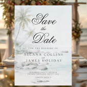 Soft Tropical Palm Watercolor Beach Save the Date Kaart