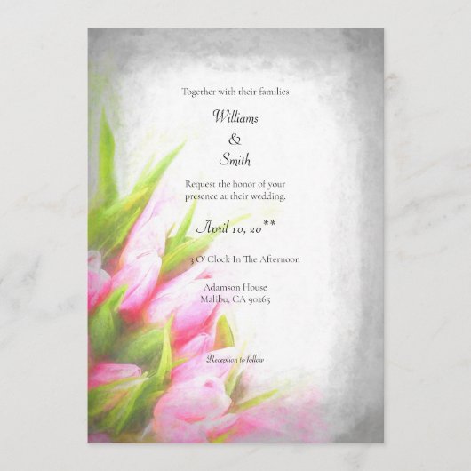 Soft Tulips Wedding Invitation (aanpasbaar) Advieskaart (Voorkant)