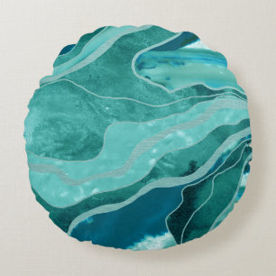 Soft Turquoise Blauwgroen marble Agate Glam #1 #de Rond Kussen