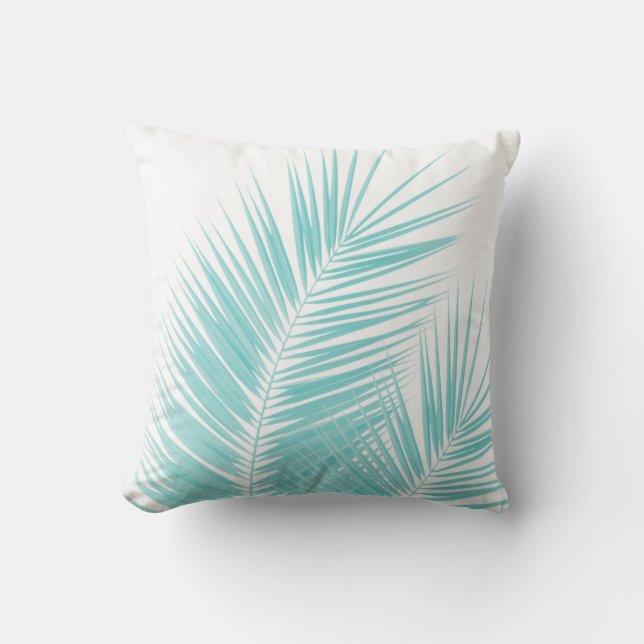 Soft Turquoise Palm Leaves Dream #1 Kussen (Voorkant)