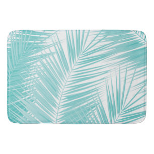 Soft Turquoise Palm Leaves Dream #1a Badmat