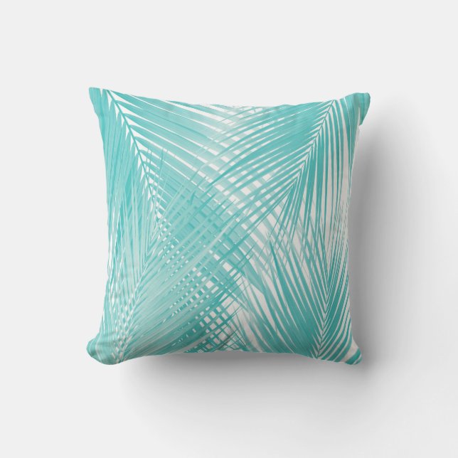 Soft Turquoise Palm Leaves Dream Cali Summer 3 Kussen (Voorkant)