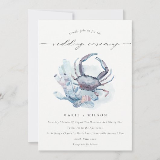 Soft Underwater Crab Coral Nautical Wedding Invite Bedankkaart (Voorkant)