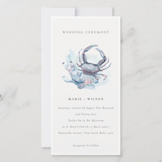 Soft Underwater Crab Coral Nautical Wedding Invite Bedankkaart (Voorkant)