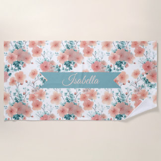 Soft Vintage Spring Pink Floral Personalized Strandlaken