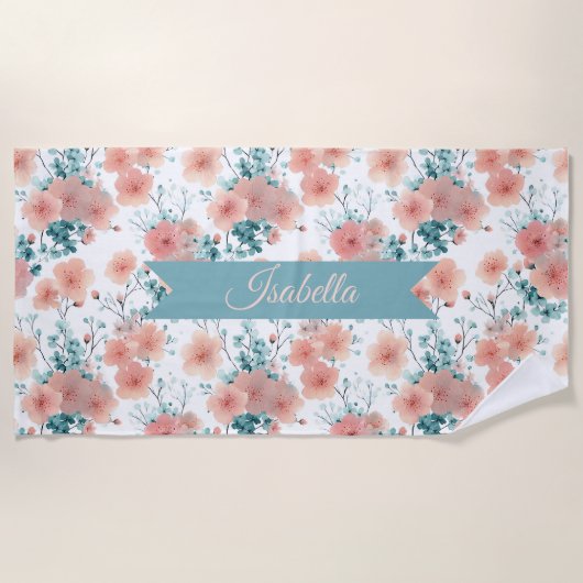Soft Vintage Spring Pink Floral Personalized Strandlaken (Voorkant)
