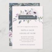 Soft Violet Floral Blush and Grey Engagement Party Kaart (Voorkant / Achterkant)