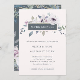 Soft Violet Floral Blush and Grey Engagement Party Kaart