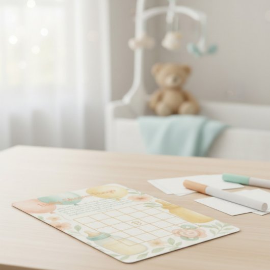 Soft Watercolor Baby Shower Bingo Card  Kaart