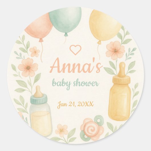 Soft Watercolor Baby Shower  Ronde Sticker (Voorkant)
