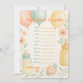 Soft Watercolor Baby Shower Word Scramble Game Kaart