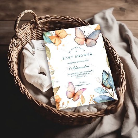 Soft Watercolor Butterfly Baby Shower Kaart