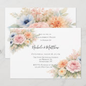 Soft Watercolor Floral Engagement Party Kaart (Voorkant / Achterkant)