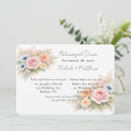 Soft Watercolor Floral Rehearsal Dinner Kaart