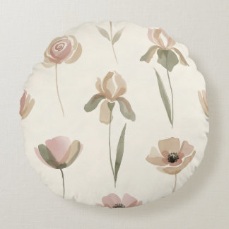 Soft Watercolor Floral Round Pillow Rond Kussen