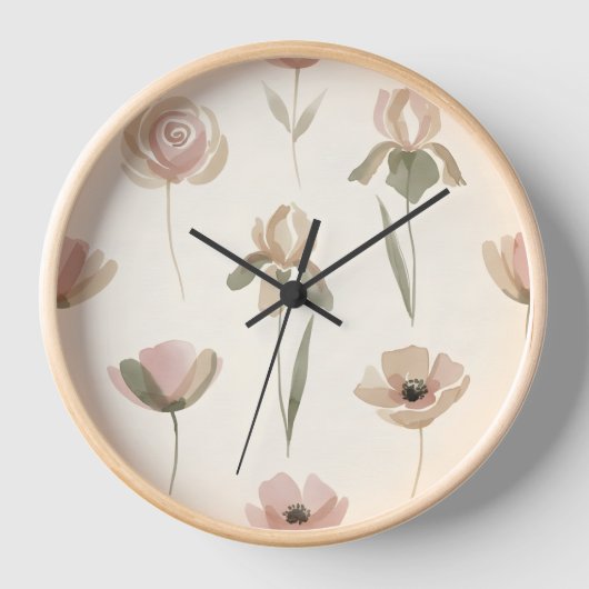 Soft Watercolor Floral Wall Clock (Voorkant)