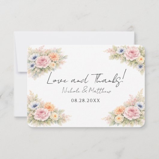 Soft Watercolor Floral Wedding Bedankkaart (Voorkant)