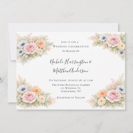 Soft Watercolor Floral Wedding Celebration Kaart (Voorkant)