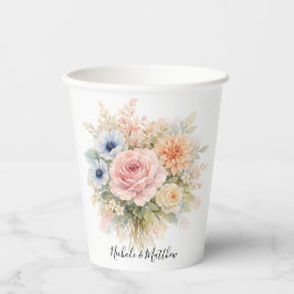 Soft Watercolor Floral Wedding Papieren Bekers