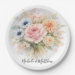 Soft Watercolor Floral Wedding Papieren Bordje